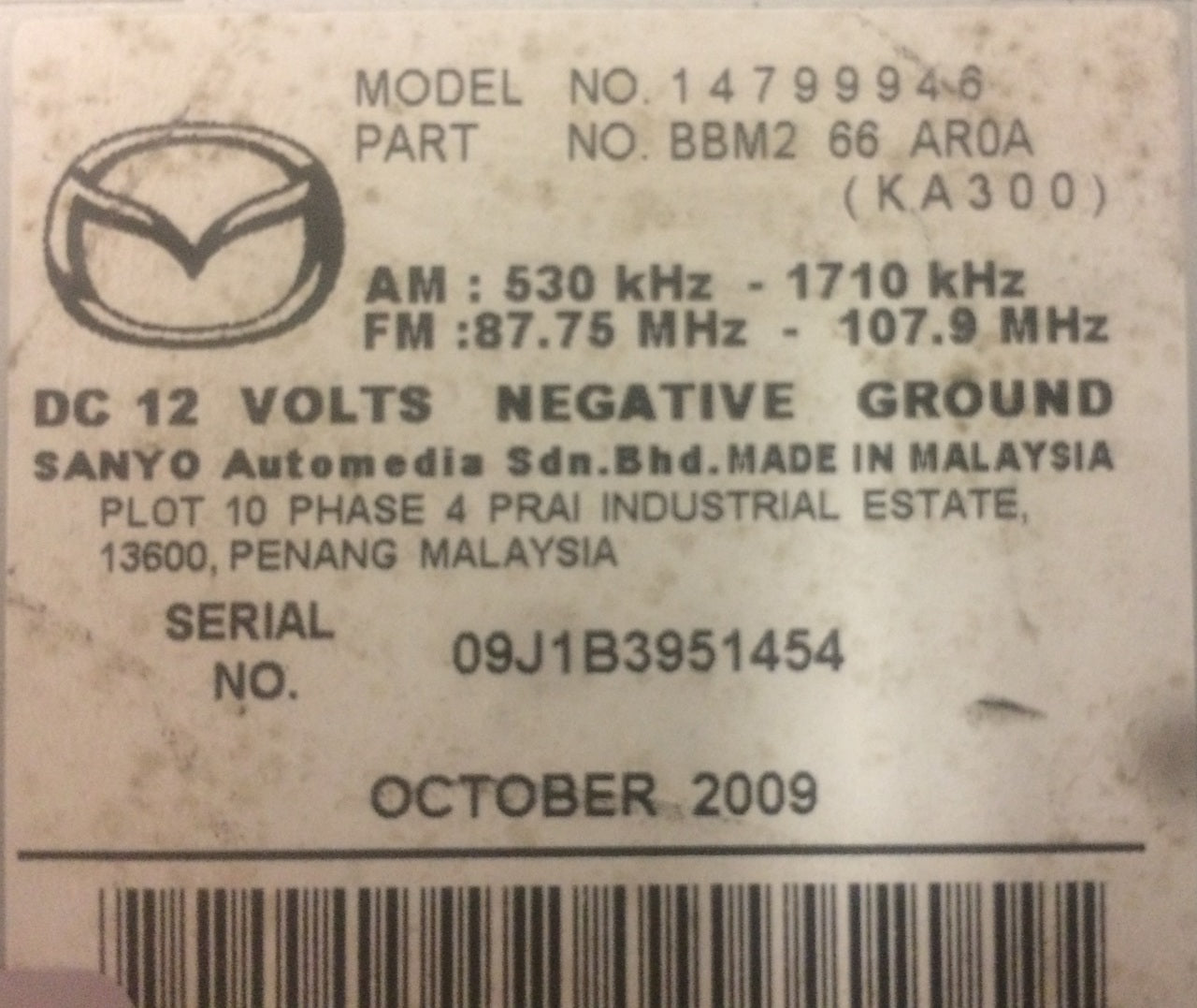 2010 2011 2012 2013 Mazda 3 OEM Radio SAT XM Single CD CHANGER