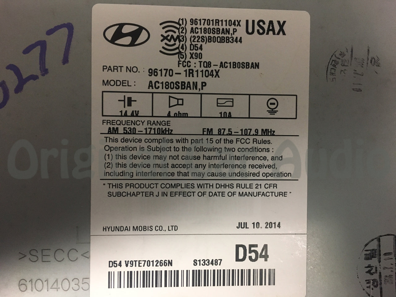 2012 2013 2014 Hyundai OEM Accent Radio SAT Bluetooth CD Player Receiver