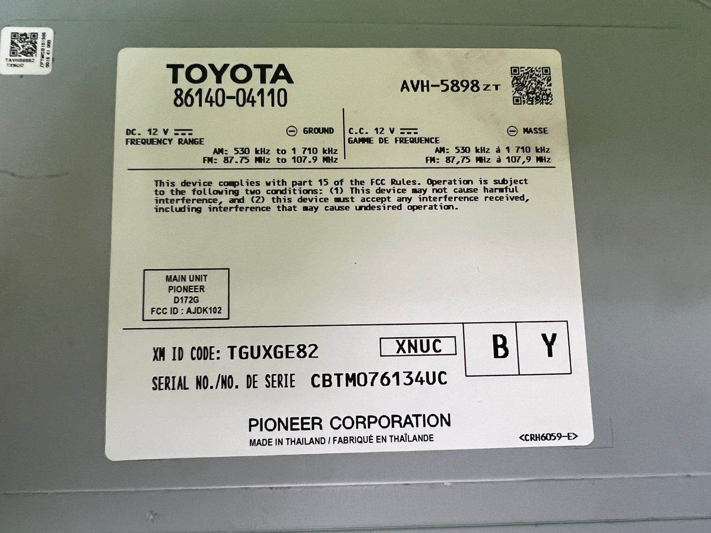 2020 - 2023 Toyota Tacoma Sienna OEM Entune 3.0 Base Multi Media AM FM SAT Bluetooth Radio Receiver Touch Screen