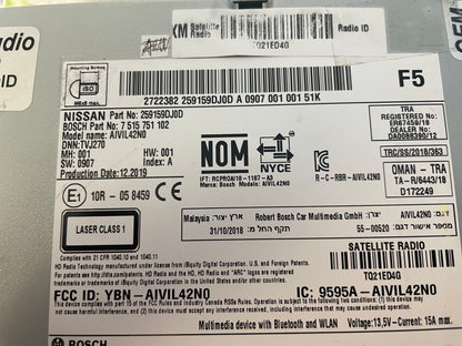 2019 - 2020 Nissan Maxima OEM BOSE Touch Screen GPS Navigation HD Radio Bluetooth Media Receiver