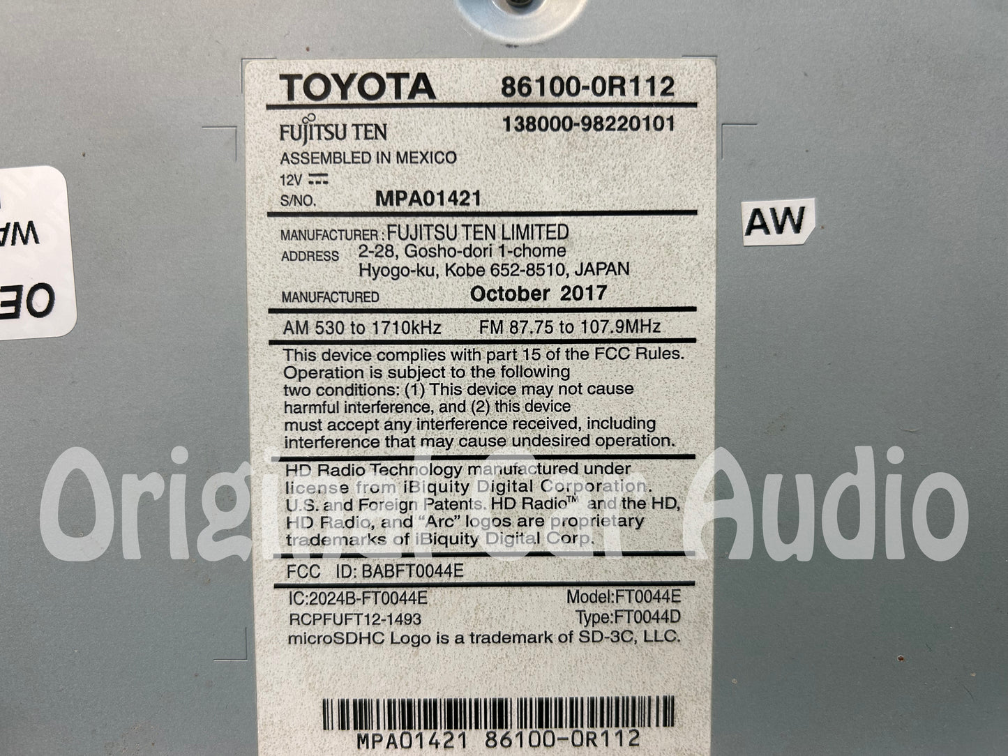 Refurbished 2015 - 2018 Toyota Rav4 OEM JBL Entune Navigation Gracenote SAT HD Radio 100576