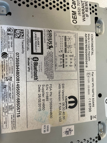 14-15 Fiat 500 OEM VP2 UConnect AM FM Radio