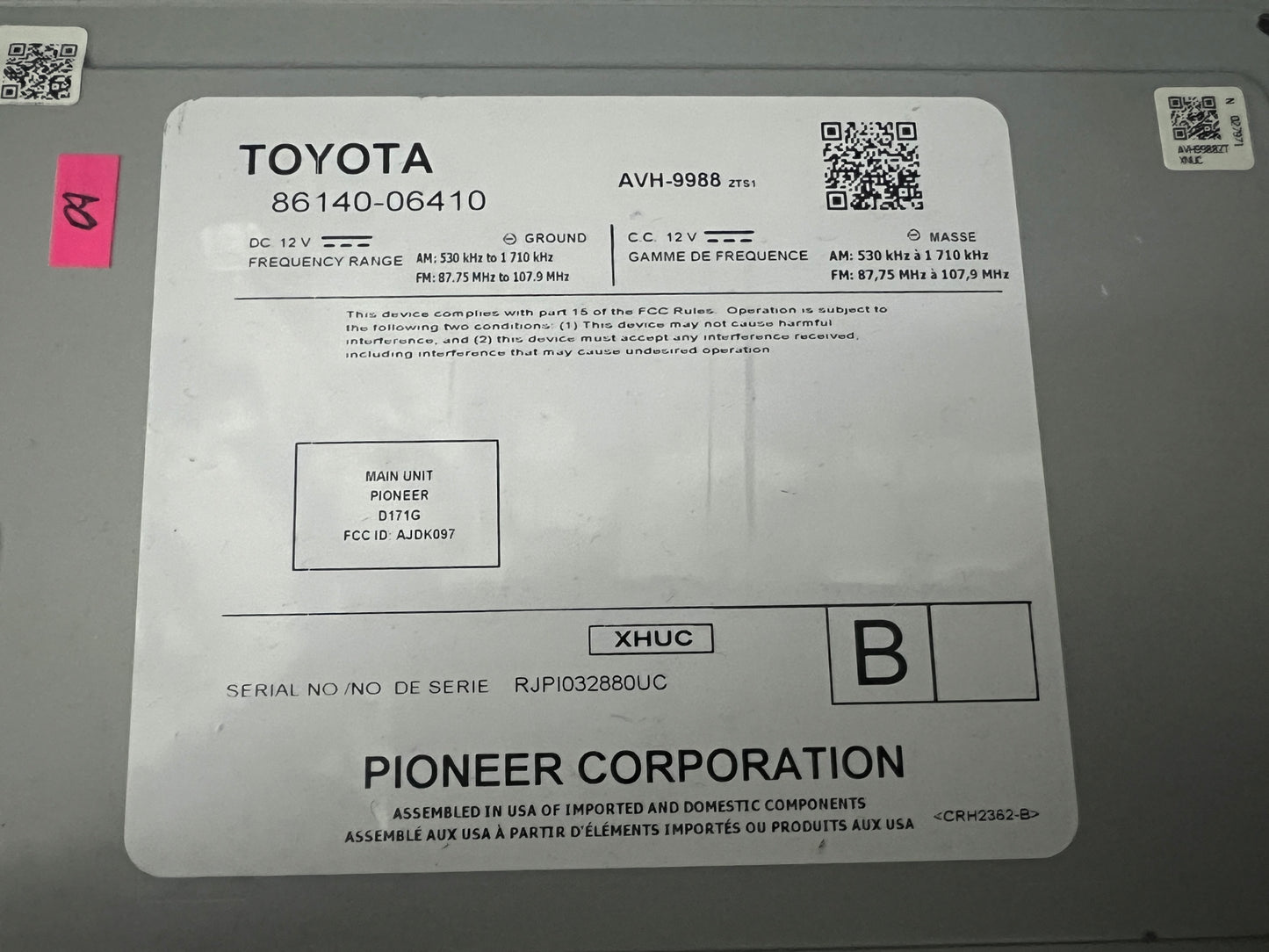 2018 - 2020 Toyota Camry OEM Entune Touch Screen Display Apple Car Play Android Auto Multi Media Bluetooth Radio Receiver