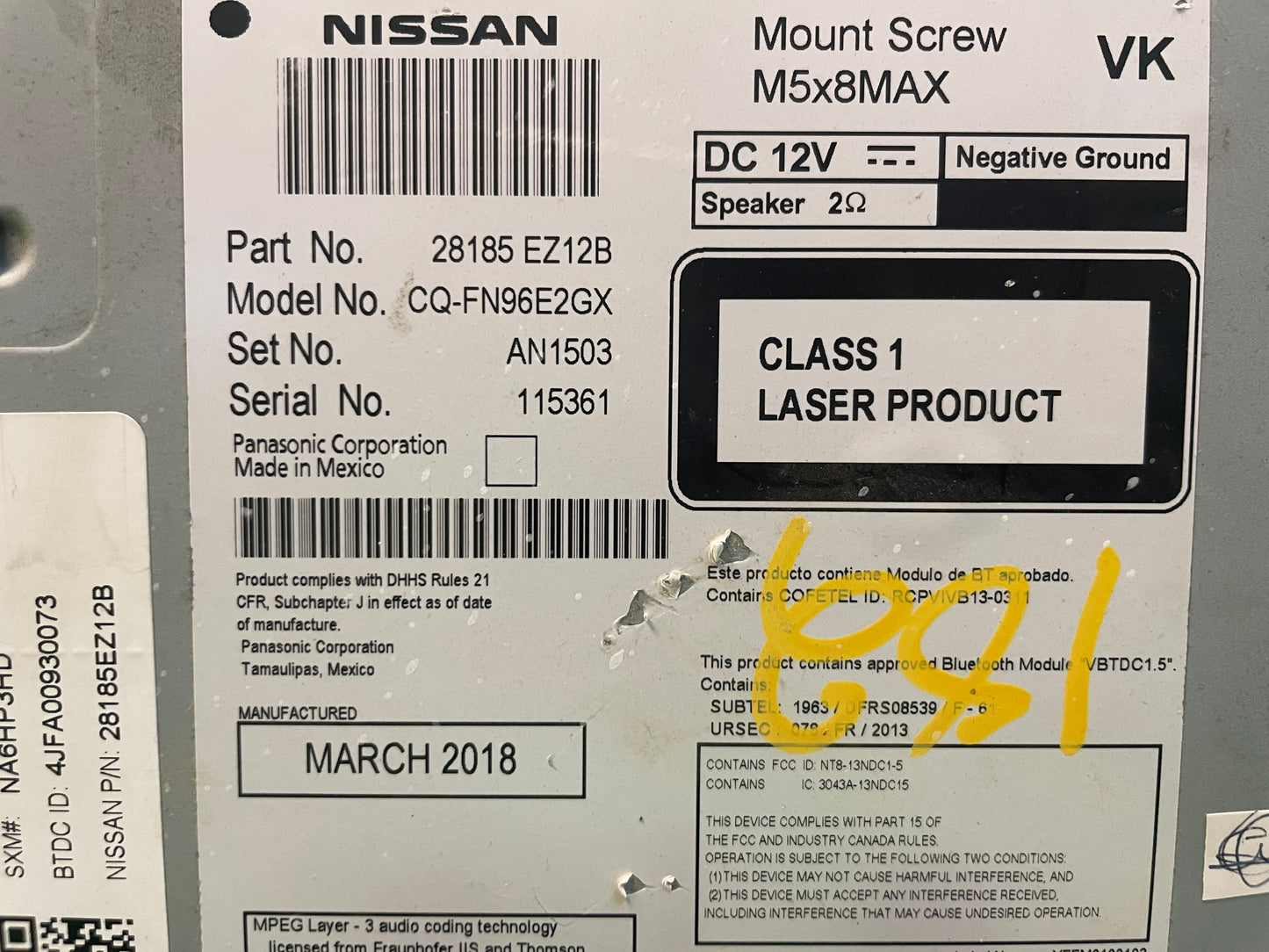 2016 - 2018 Nissan Titan XD AM/FM Radio CD Receiver Head Unit OEM