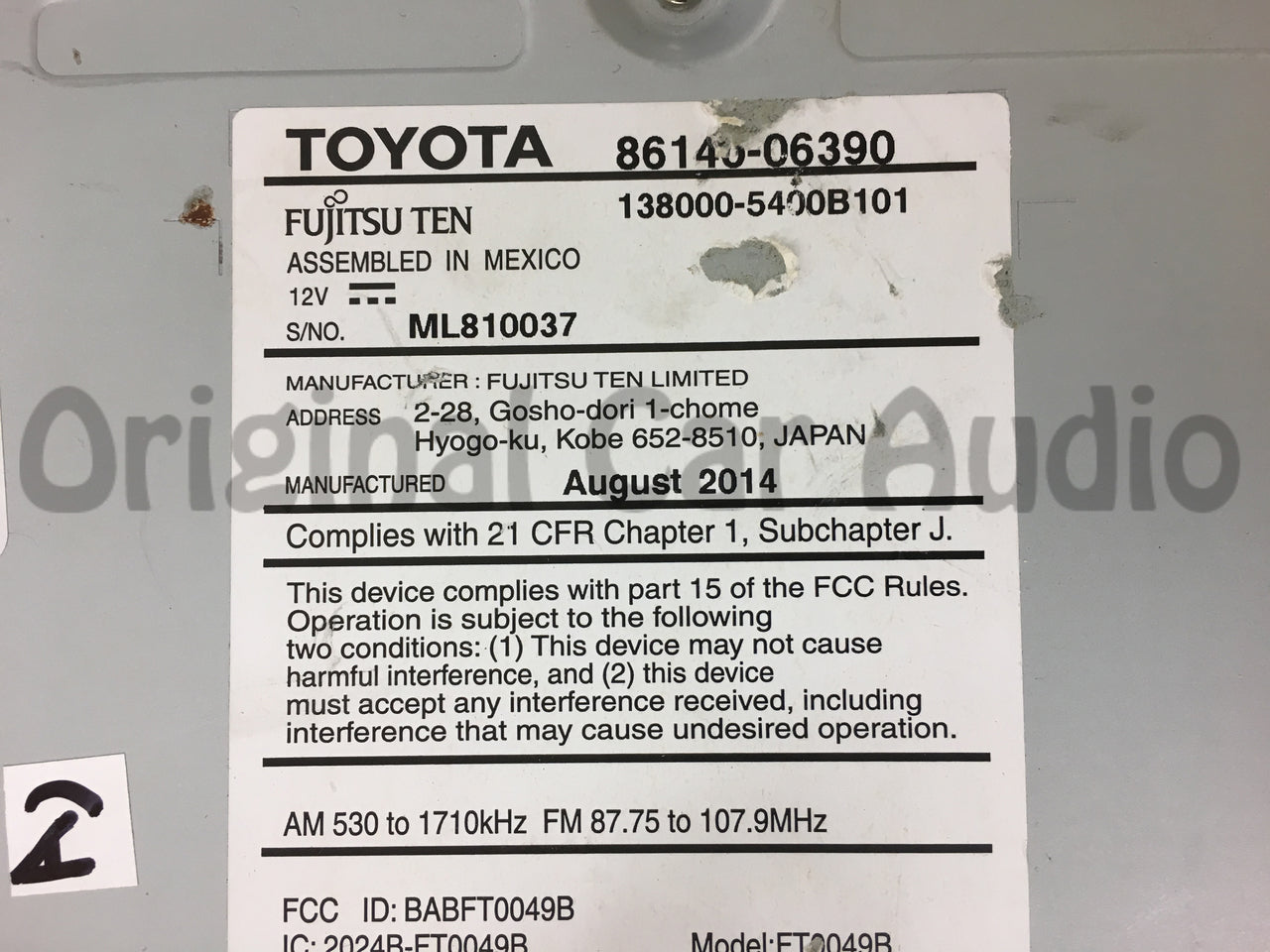 2015 - 2016 Toyota Camry OEM Touch Screen Display AM FM Radio Receiver 100366