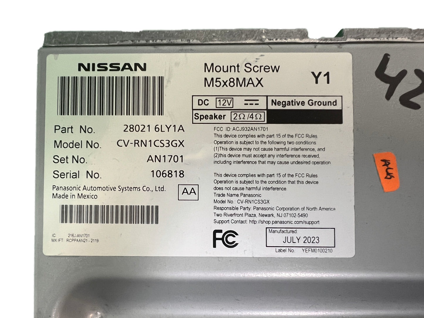 New Screen 2023 - 2026 Nissan Sentra OEM Multi Media Touch Screen Bluetooth Radio Receiver
