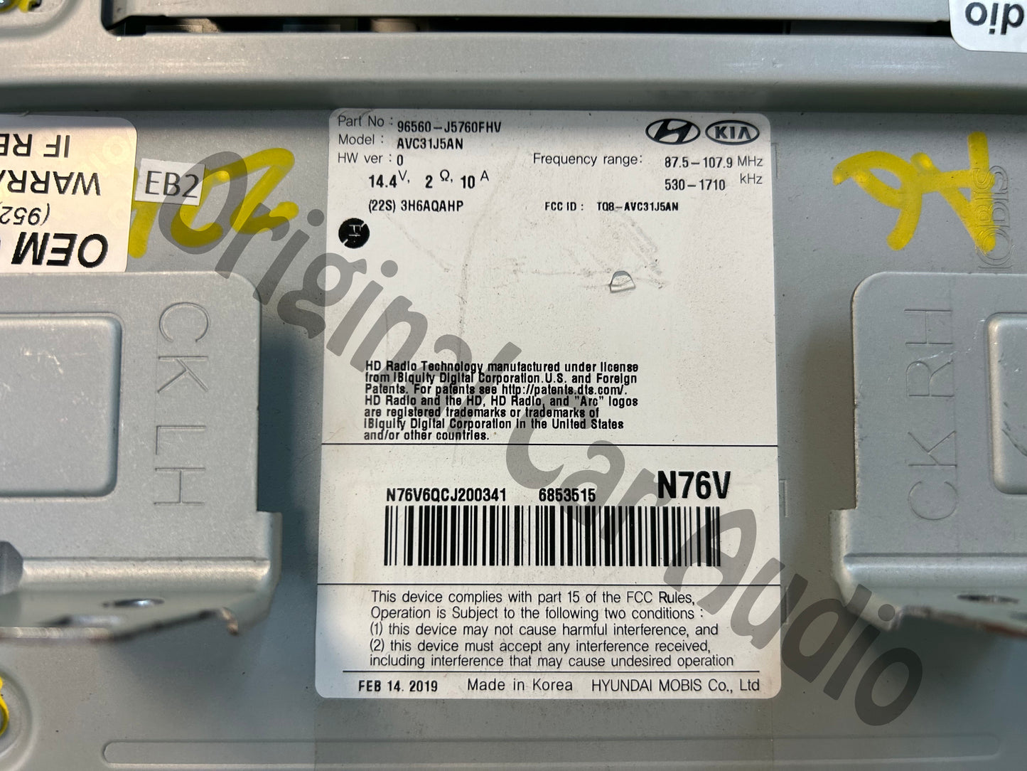2019 - 2020 KIA STINGER AUDIO RADIO MEDIA PLAYER OEM Navigation AM FM XM Receiver