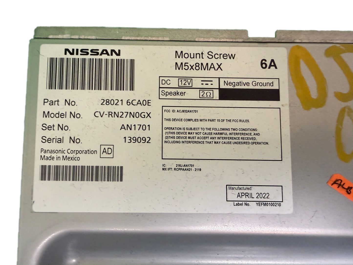 2021 - 2022 Nissan Altima OEM 7" Touch Screen Multi Media Bluetooth AM FM Radio Receiver