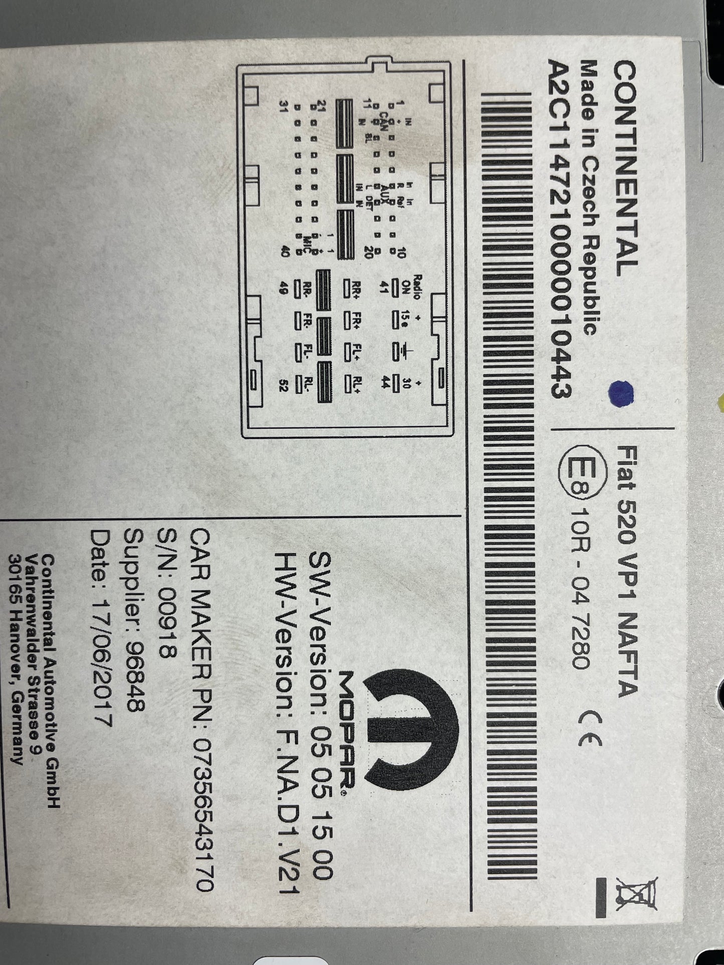 2015-2017 Jeep Renegade and Compass GENUINE OEM Mopar Fiat 520 VP1 Car Stereo