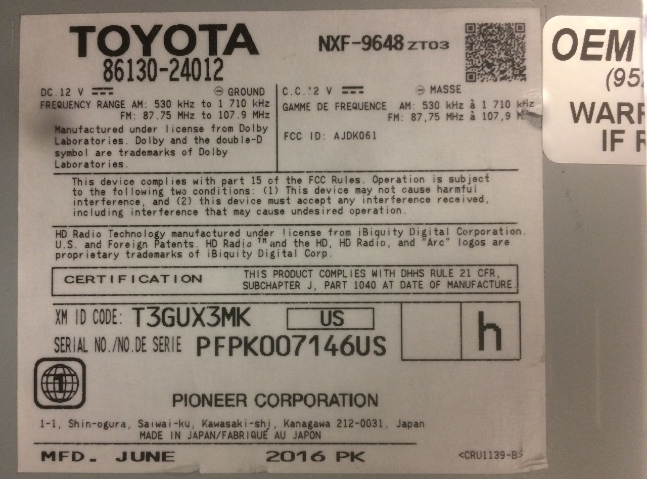 2015 - 2017 Lexus IS200T IS300 OEM Gracenote Navigation AM FM Single CD HD Radio Receiver P10762
