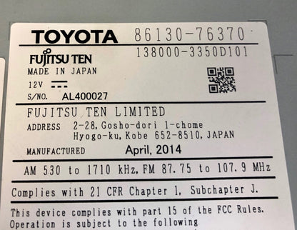 2014 - 2017 LEXUS CT200H OEM XM HD AM FM Radio Gracenote Micro SD Receiver 100279, 100558