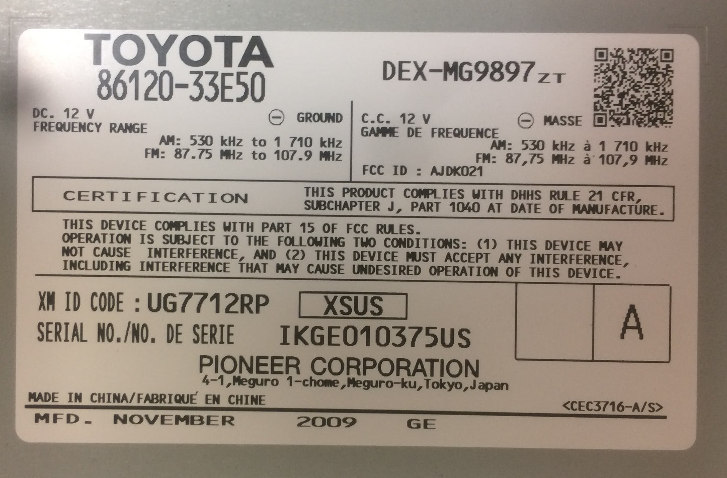 2009 - 2012 Lexus ES350 OEM Radio CD Player Receiver P1867
