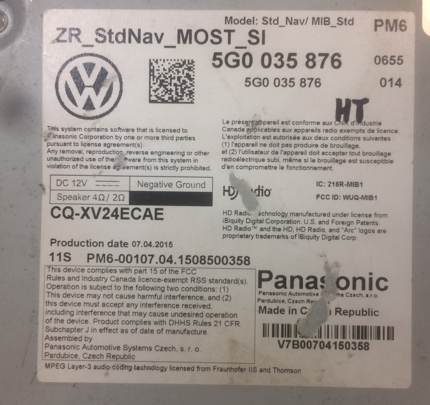2015 2016 VW Volkswagen Golf GTI MK7 Navigation Multimedia Panasonic Infotainment 2 Slot SD Card CD Player MIB1
