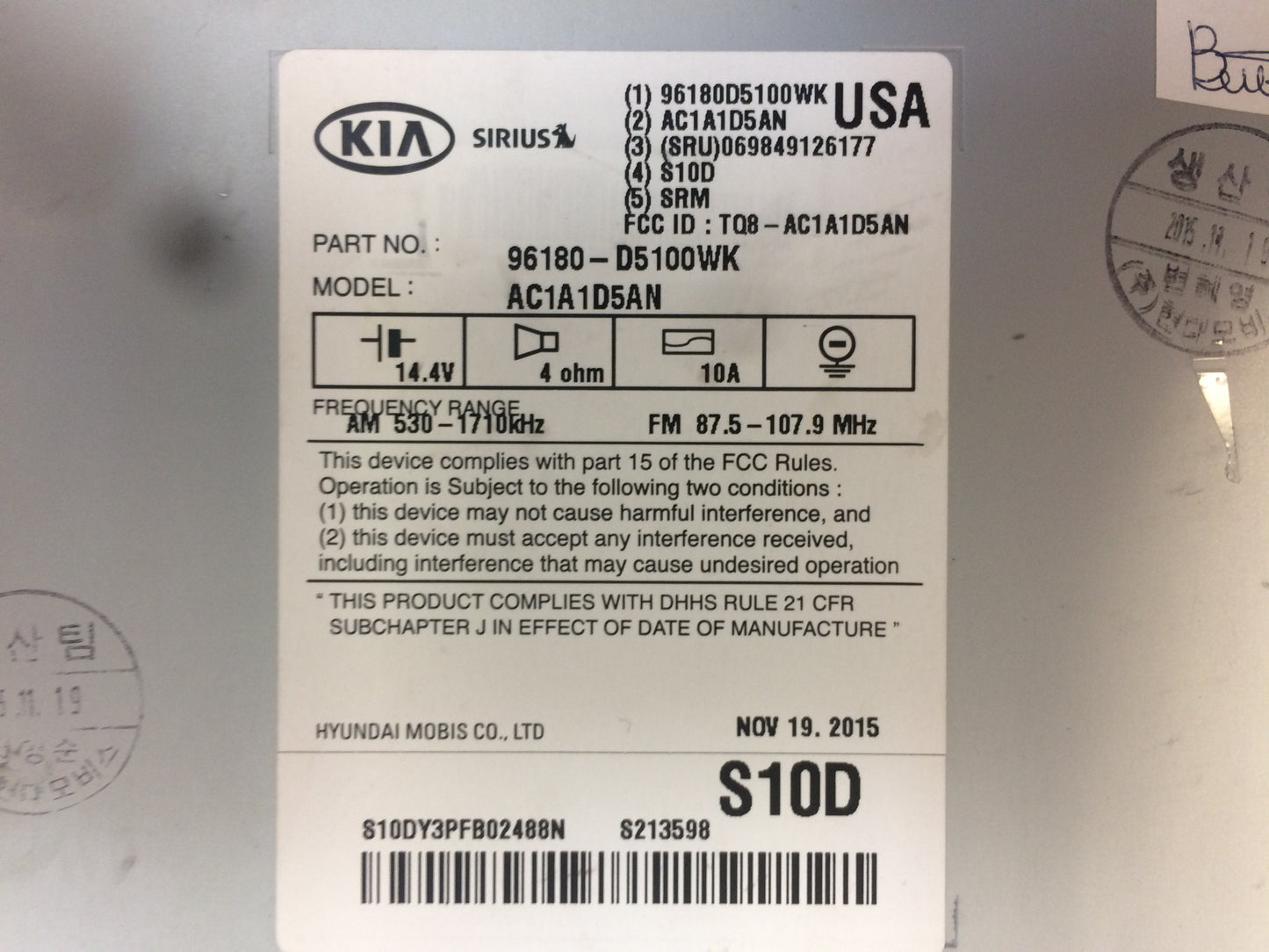 2016 - 2018 Kia Optima OEM AM FM Radio SAT CD Player Receiver