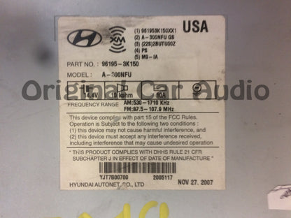 2009 - 2010 Hyundai Sonata Infinity 6 Disc Changer MP3 CD Player XM Radio Receiver