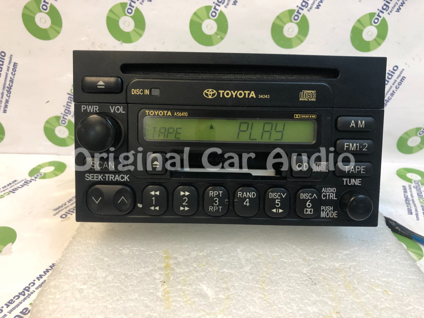 1990 - 2004 TOYOTA 4Runner Avalon Camry Celica Mr2 Sequoia Solara Sienna Tacoma Tundra T100 OEM AM FM Radio Cassette Tape CD Player A56410 34243 Green LCD