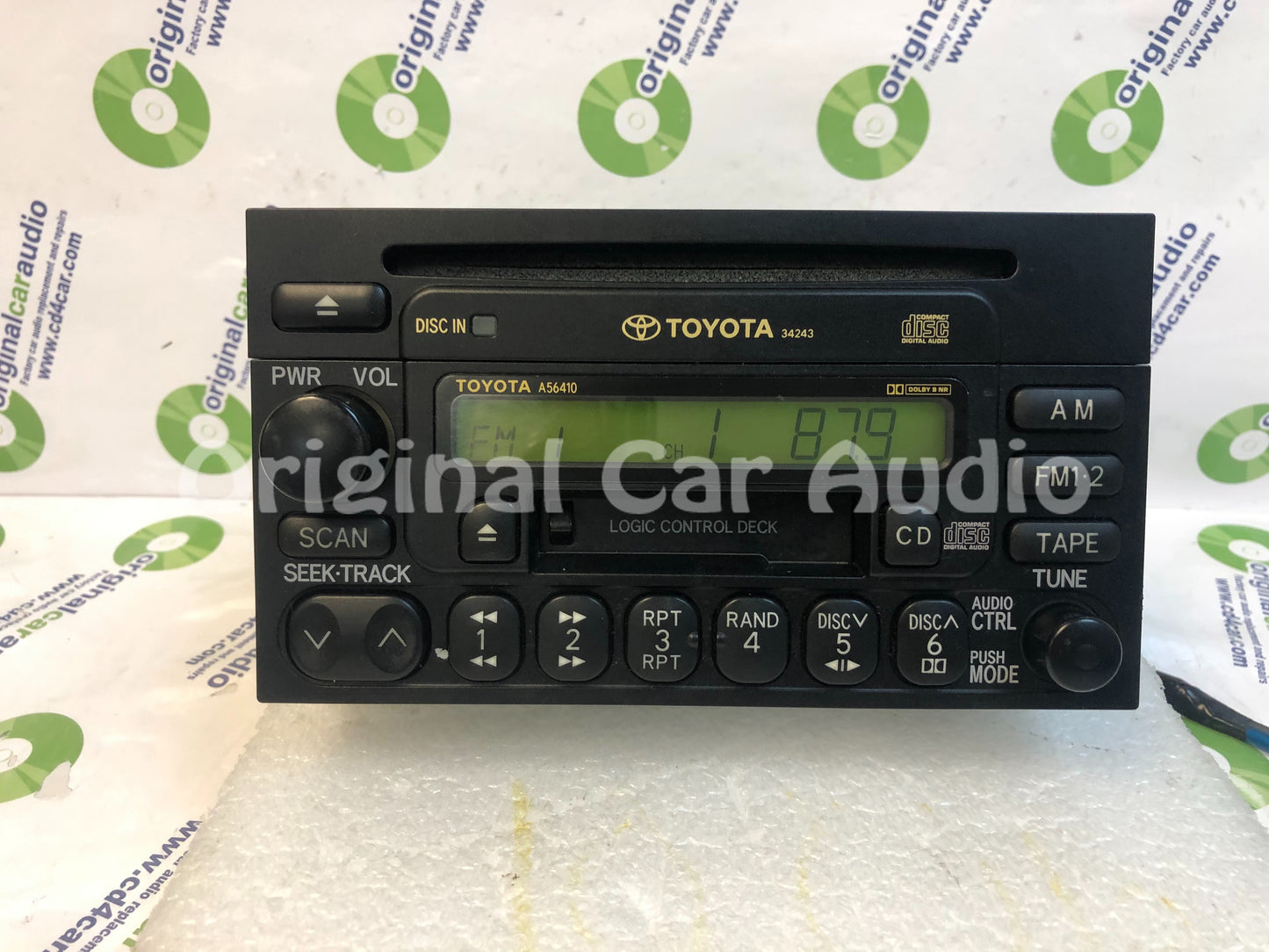 1990 - 2004 TOYOTA 4Runner Avalon Camry Celica Mr2 Sequoia Solara Sienna Tacoma Tundra T100 OEM AM FM Radio Cassette Tape CD Player A56410 34243 Green LCD