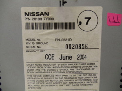 Nissan Maxima Radio Cassette CD Player 28185-7Y000 04 05 06 Ni170