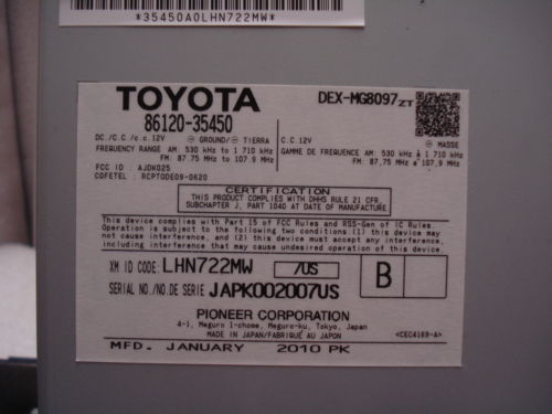 Toyota 4Runner Radio SAT Bluetooth MP3 6 Disc CD Changer 86120-3540 2010 2011