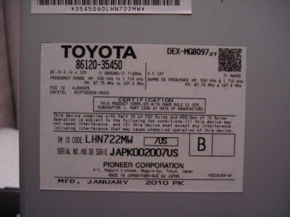 Toyota 4Runner Radio SAT Bluetooth MP3 6 Disc CD Changer 86120-3540 2010 2011