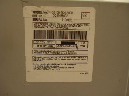 2009 2010 2011 Acura TL OEM Radio XM Aux 6 Disc CD Changer 1BB0