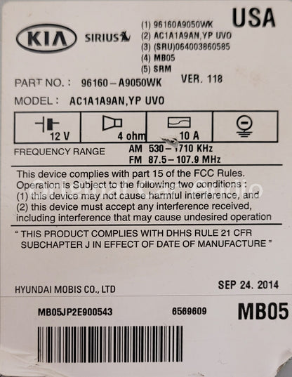 2015 - 2018 Kia Sedona OEM UVO Touch Screen Single CD Multimedia Radio