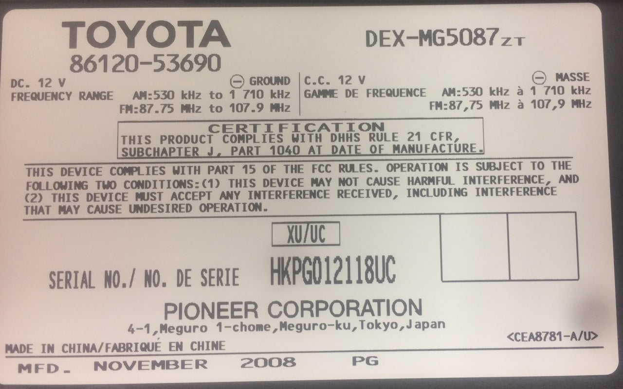 2009 Lexus IS250/350 OEM AM FM Radio CD Player Receiver P1821