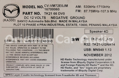 2013 - 2015 Mazda CX-9 OEM AM FM Single CD 6 Speaker Navigation HD Radio