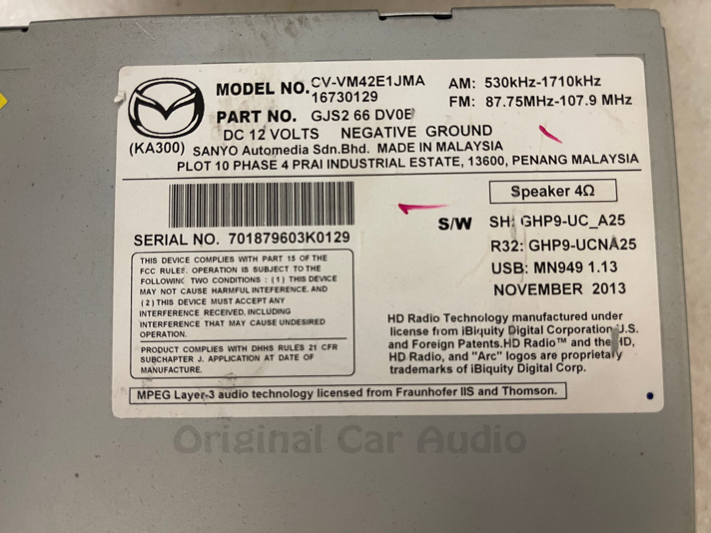 2014 - 2016 Mazda 6 OEM Navigation AM FM Touchscreen HD Radio Receiver
