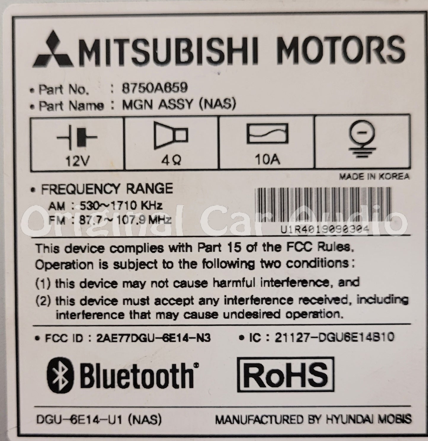 2017 - 2020 Mitsubishi Mirage OEM Bluetooth AM FM Touch Screen Radio CD Player Anroid Auto Apple Carplay