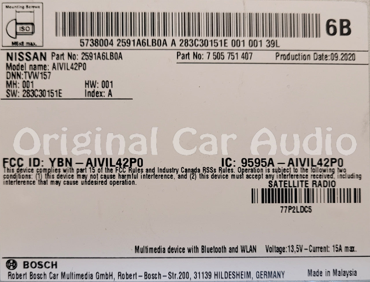 Refurbished 2020 - 2022 Nissan Sentra OEM Apple Car Play Android Auto AM FM Bluetooth Multi Media Radio Receiver