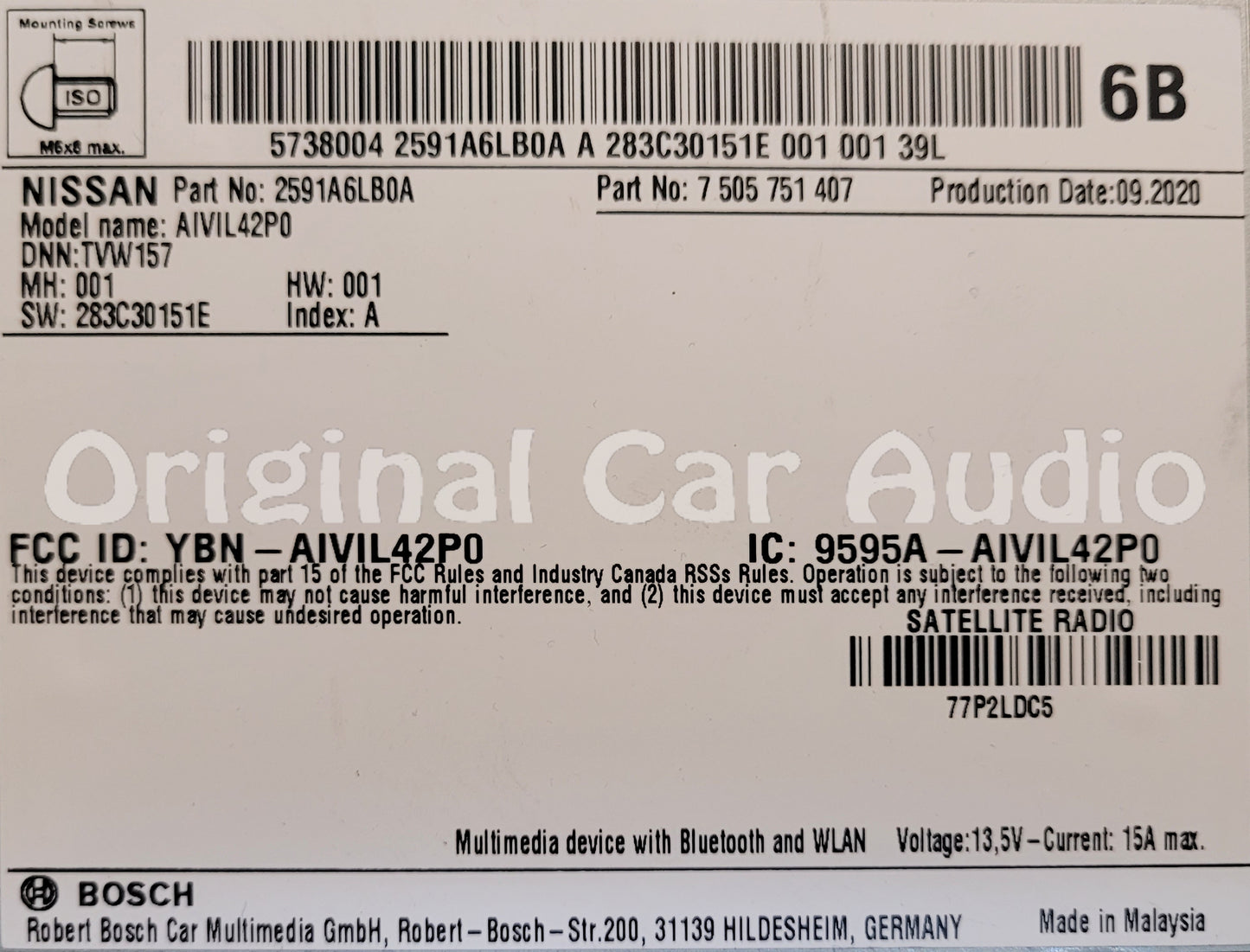 2020 - 2022 Nissan Sentra OEM Apple Car Play Android Auto AM FM Bluetooth Multi Media Radio Receiver
