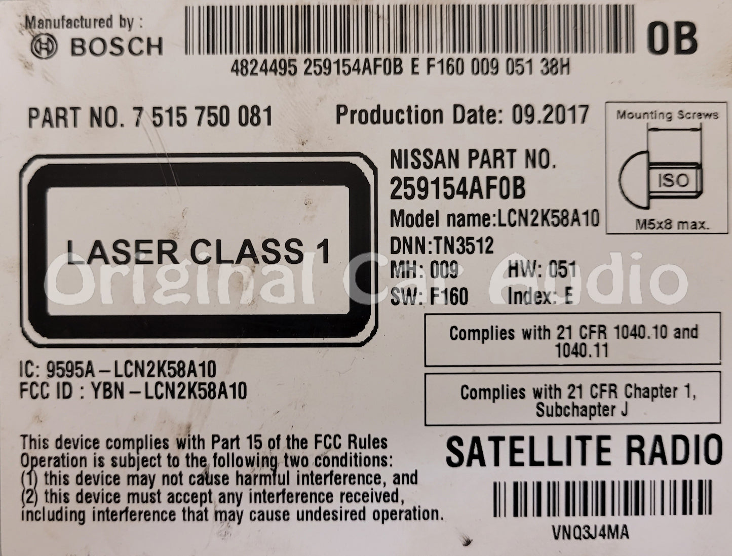 2016 - 2019 Nissan Sentra OEM AM FM SAT Navigation Radio Single CD Player Receiver