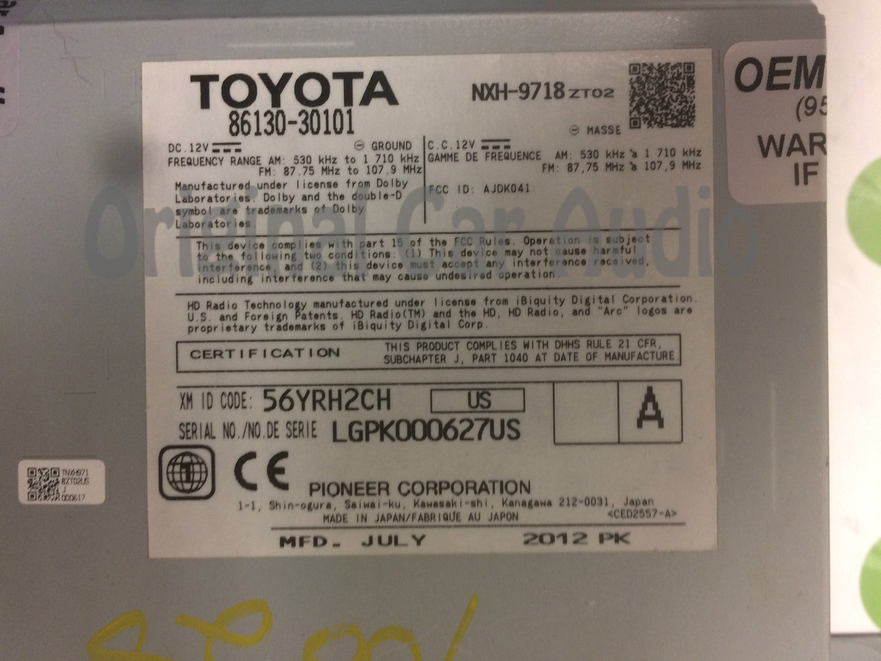 Refurbished 2013 - 2015 Lexus GS350 GS450H OEM Gracenote Navigation XM HD Radio Media Receiver