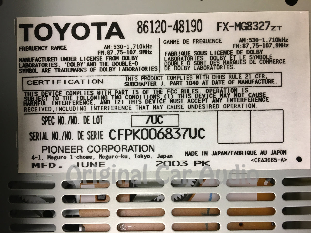2004 - 2006 Lexus RX330 OEM Mark Levinson 6 CD Changer Radio P6827