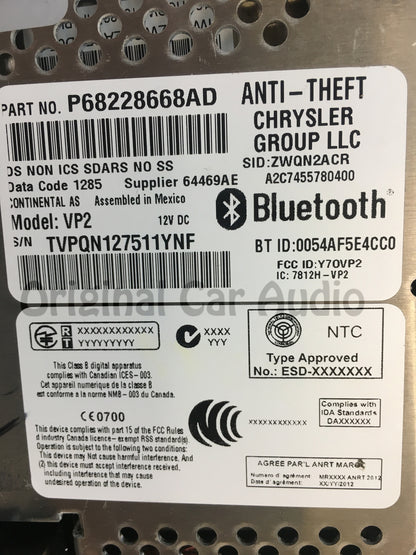 2013 2014 2015 2016 Dodge Ram Truck Uconnect Multi Media Radio Bluetooth VP2 RA2 Short Block