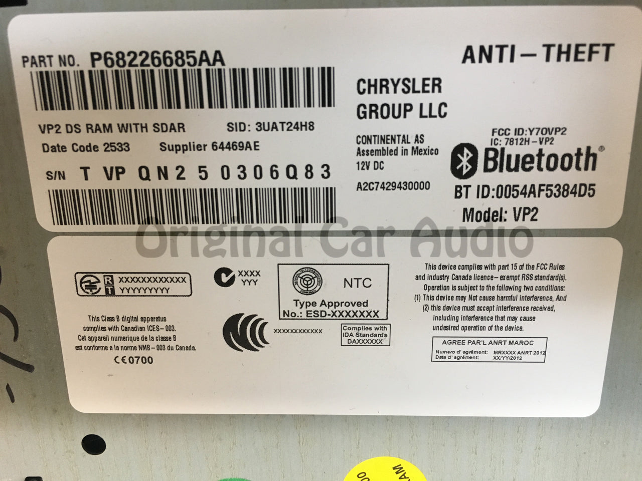 2013 2014 2015 2016 Dodge Ram Truck Uconnect Multi Media Radio Bluetooth VP2 RA2 Long Block
