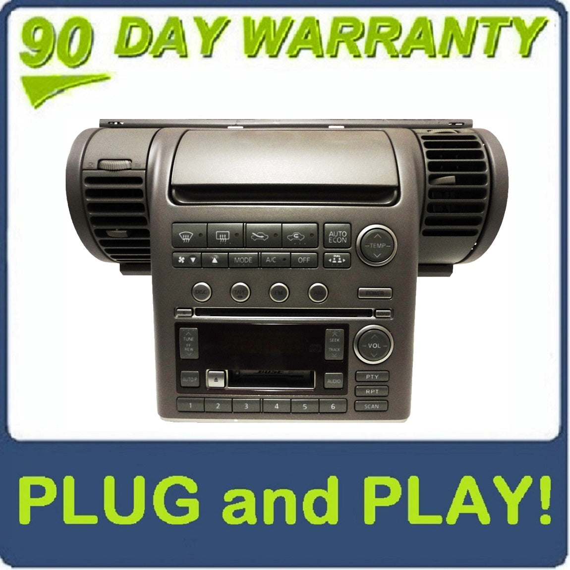 03 04 INFINITI G35 G-35 Radio 6 Disc Changer CD Tape Player BOSE AC Temp Controls and Bezel 2003 2004 GREY OEM