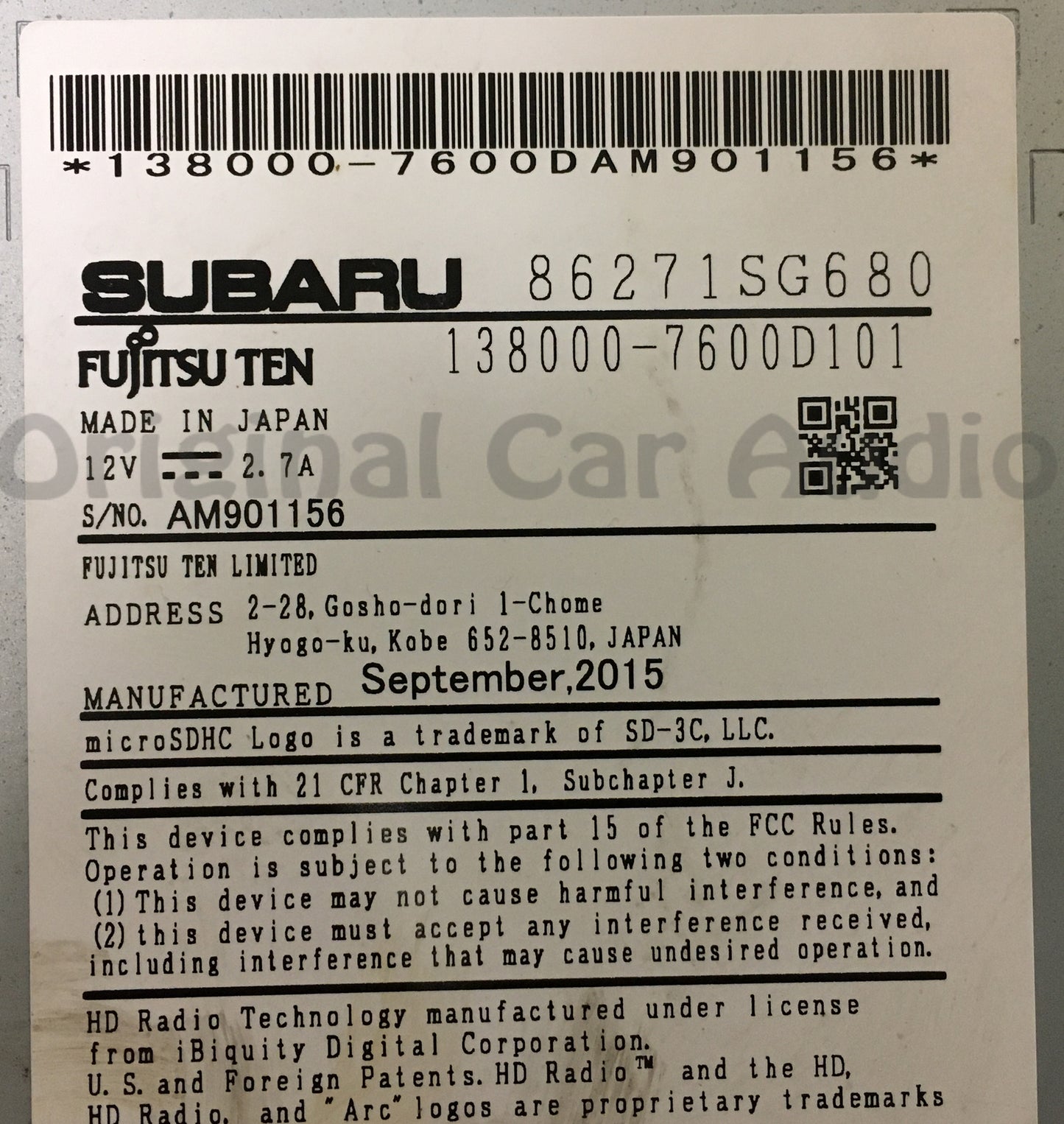 2016 Subaru Forester OEM Starlink Navigation XM HD AM FM Radio Digital