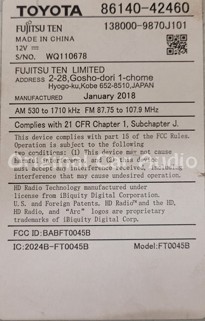Refurbished  2015 - 2018 Toyota RAV4 OEM HD Radio Touch Screen CD Player Gracenote Bluetooth Receiver 100574, 100582