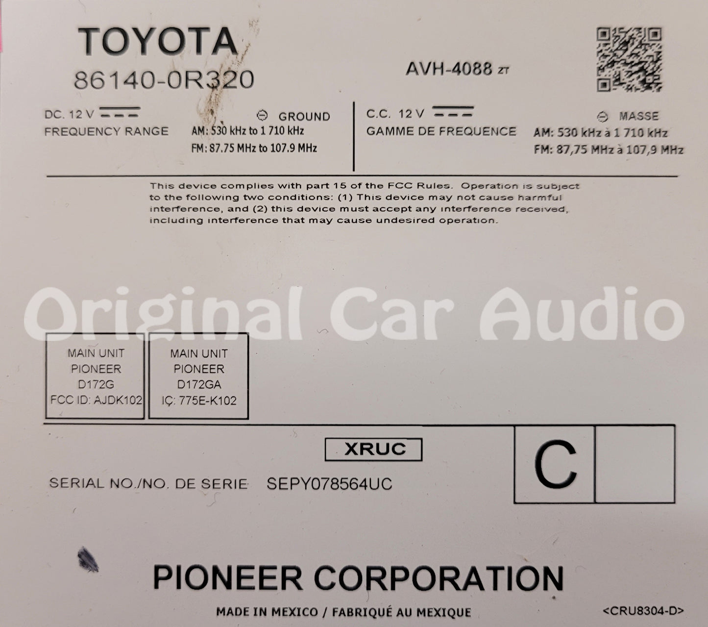 2019 - 2020 Toyota Rav4 OEM Navigation Touchscreen Display AM FM XM Radio