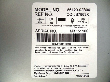 Toyota Corolla Radio MP3 CD Player 86120-02B00 2009-2011