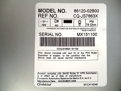 Toyota Corolla Radio MP3 CD Player 86120-02B00 2009-2011