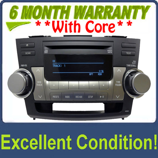 Toyota Highlander Radio Aux CD Player 86120-0E370 A518AW 2009 2010 2011 ToA518AW