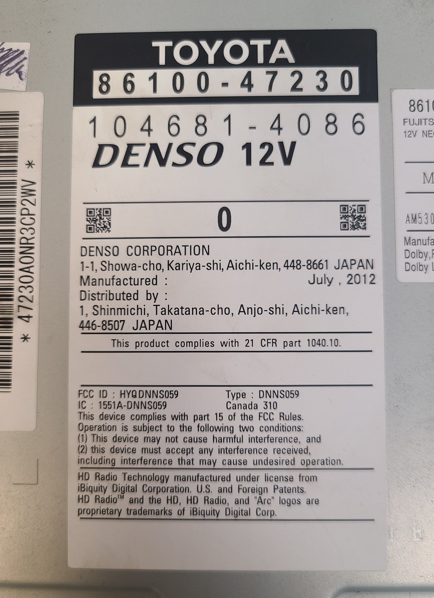Refurbished 2013 2014 TOYOTA Prius Touch Screen Bluetooth AM FM Radio MP3 CD Player E7039 Factory OEM