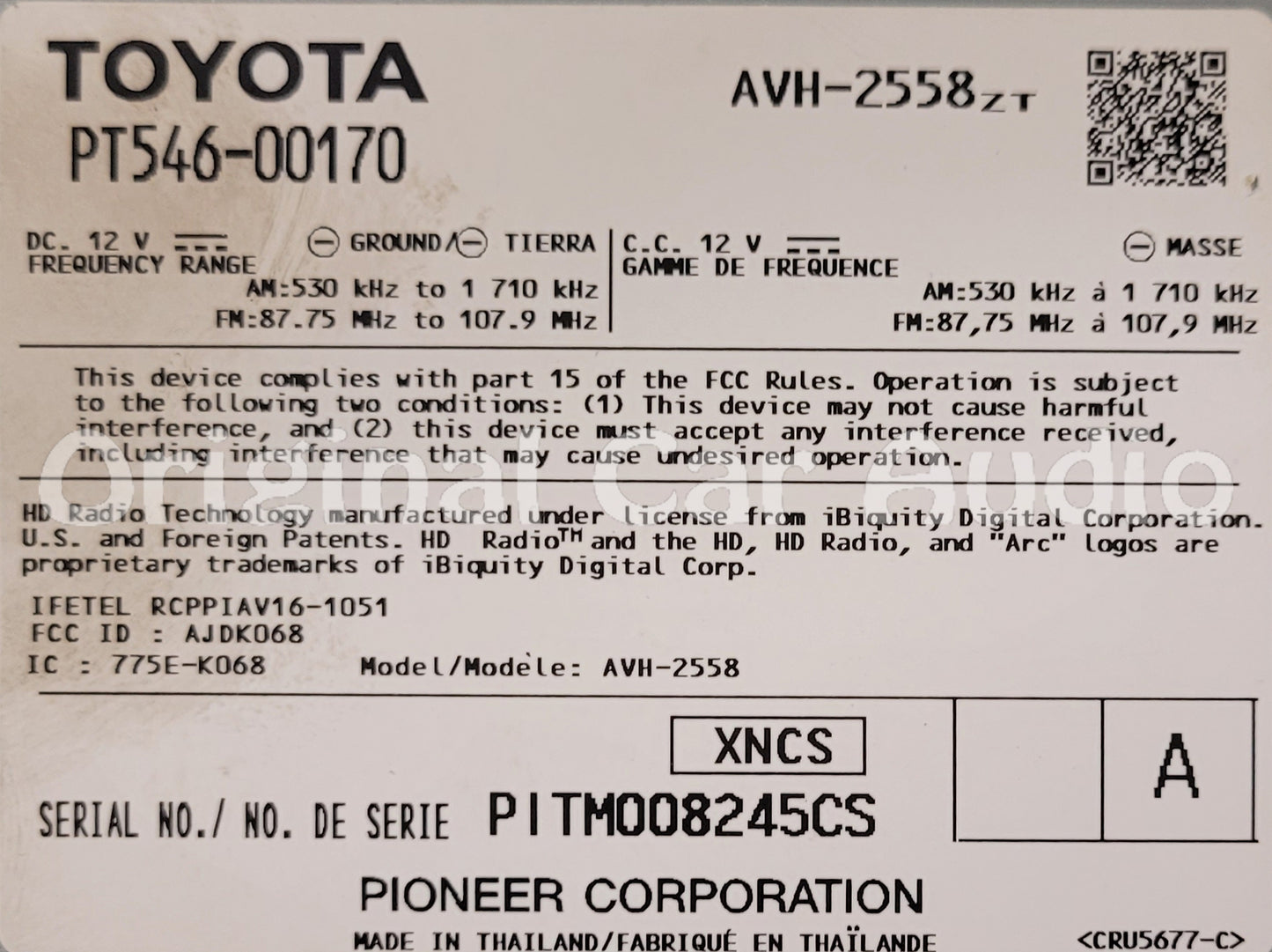 2017 - 2019 Toyota Corolla iM 86 OEM Non-JBL Gracenote AM FM HD Radio T10087, T10159