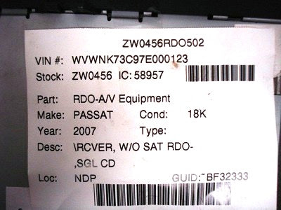 VW Volkswagen Jetta Passat Rabbit Golf GTI PREMIUM 7 CD Player Radio 1K0035161A 2005 2006 2007 2008 2009 OEM