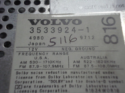 Volvo SC-816 Radio Tape CD Player 850 960 V70 S70 V40 S40 S90 V90 1993 1994 95 1996 1997 98 99 2000 3533924-1 BLACK