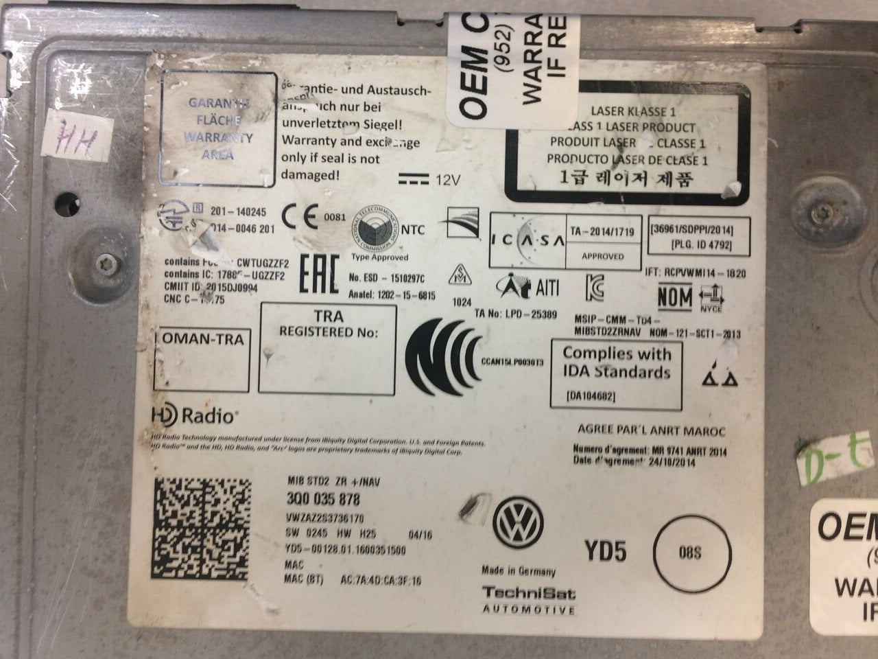 2017 - 2018 VW Volkswagen Golf GTI OEM Infotainment Multimedia SD Card CD Player MIB STD2