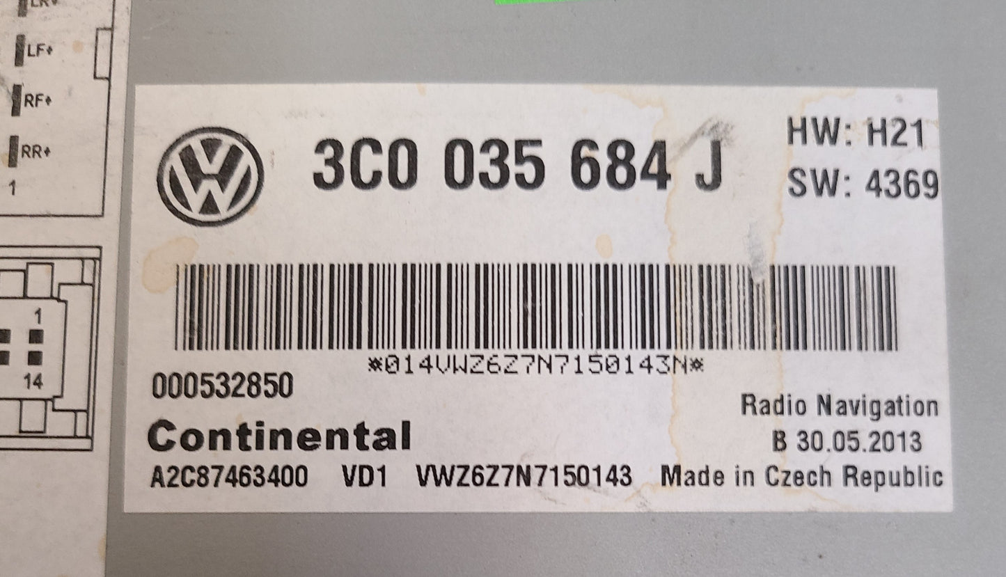 Remanufactured 2010 - 2015 Volkswagen VW Jetta Passat OEM Fender Premium Sound RNS-510 Navigation GPS Touch Screen Radio Receiver